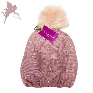 NWT Pearl and Rhinestone Fleece Lined Pompon Hat